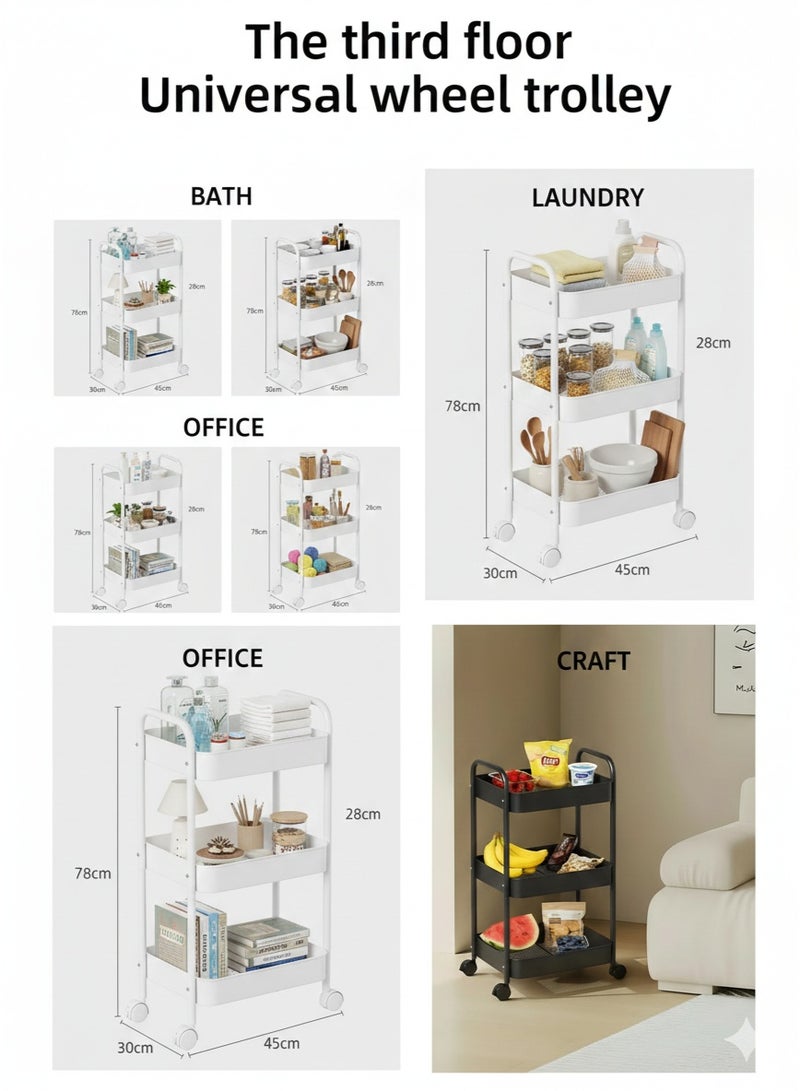 3-Tier Rolling Storage Cart with Wheels – White - Image 4